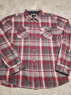 Prana Xl Men's Red & Gray Plaid Button-Up Shirt